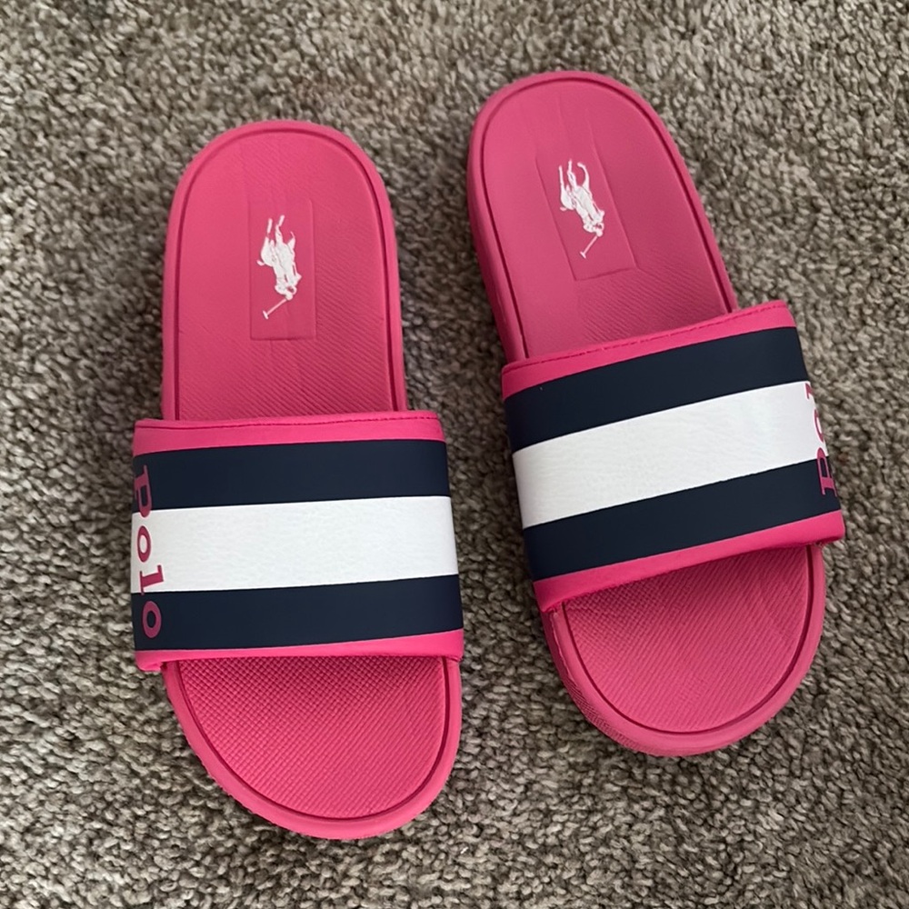 Polo by Ralph Lauren Pink and Navy Slide Sandals